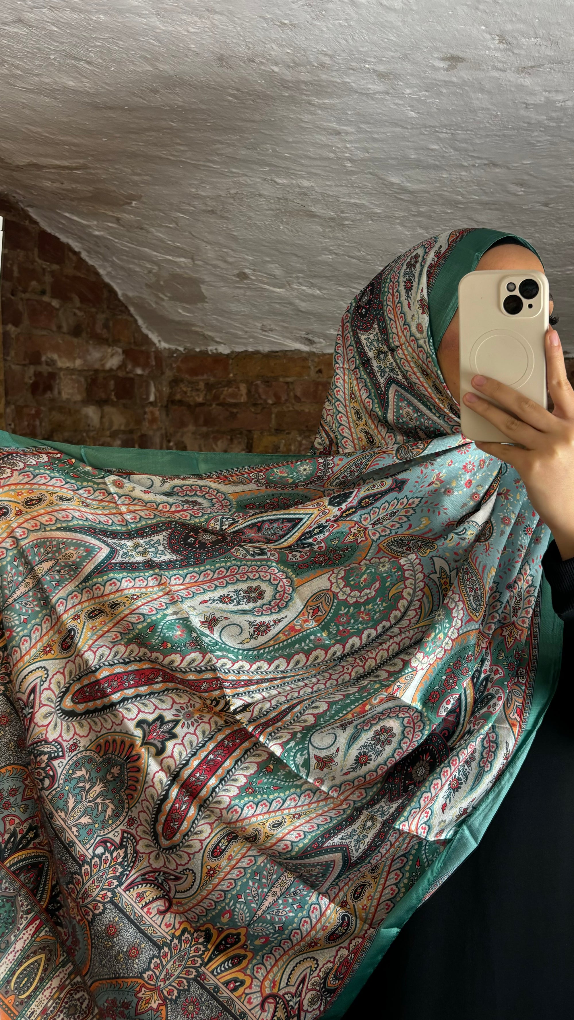 Silk Voile Hijab Green-Red