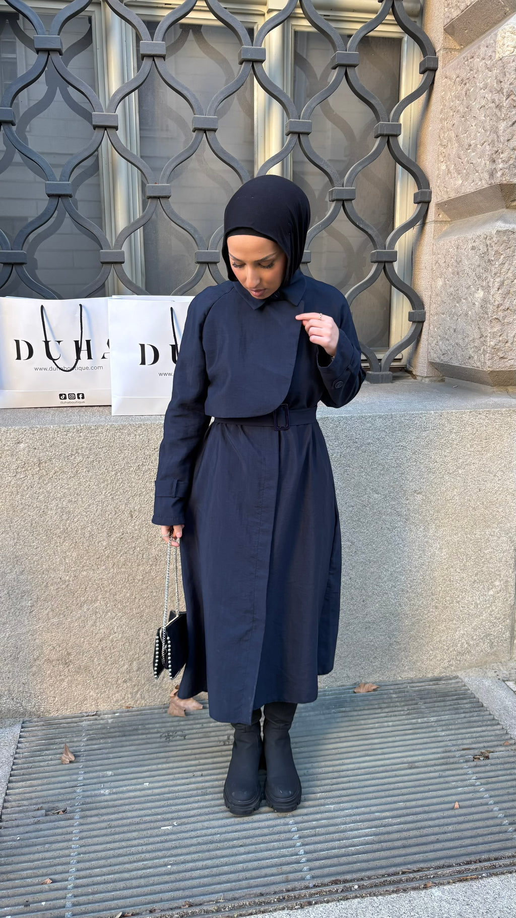 Adele trench coat in dark blue