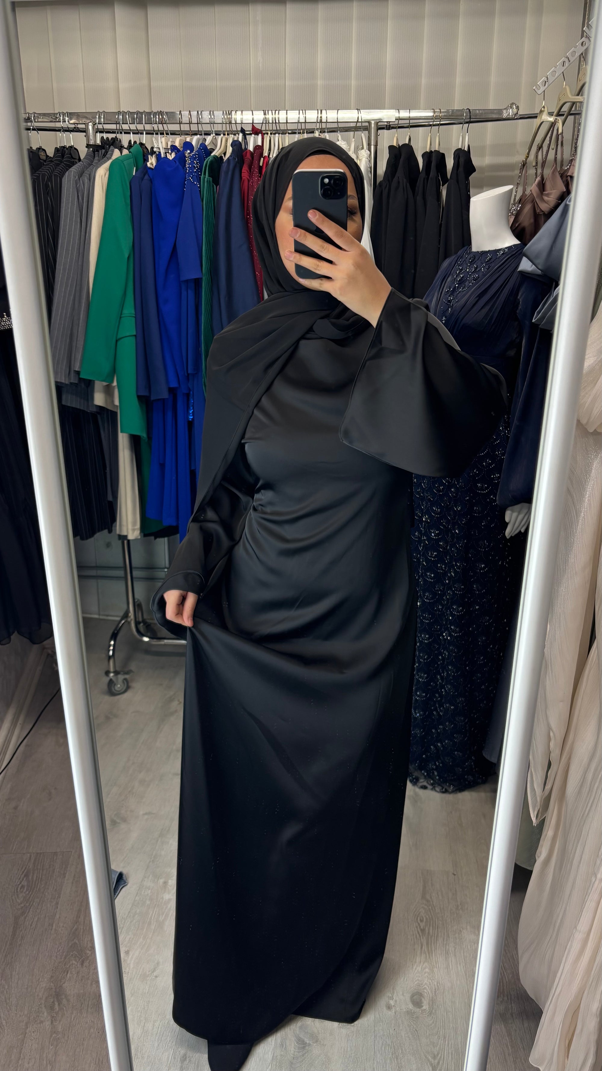 Armine satin dress in black