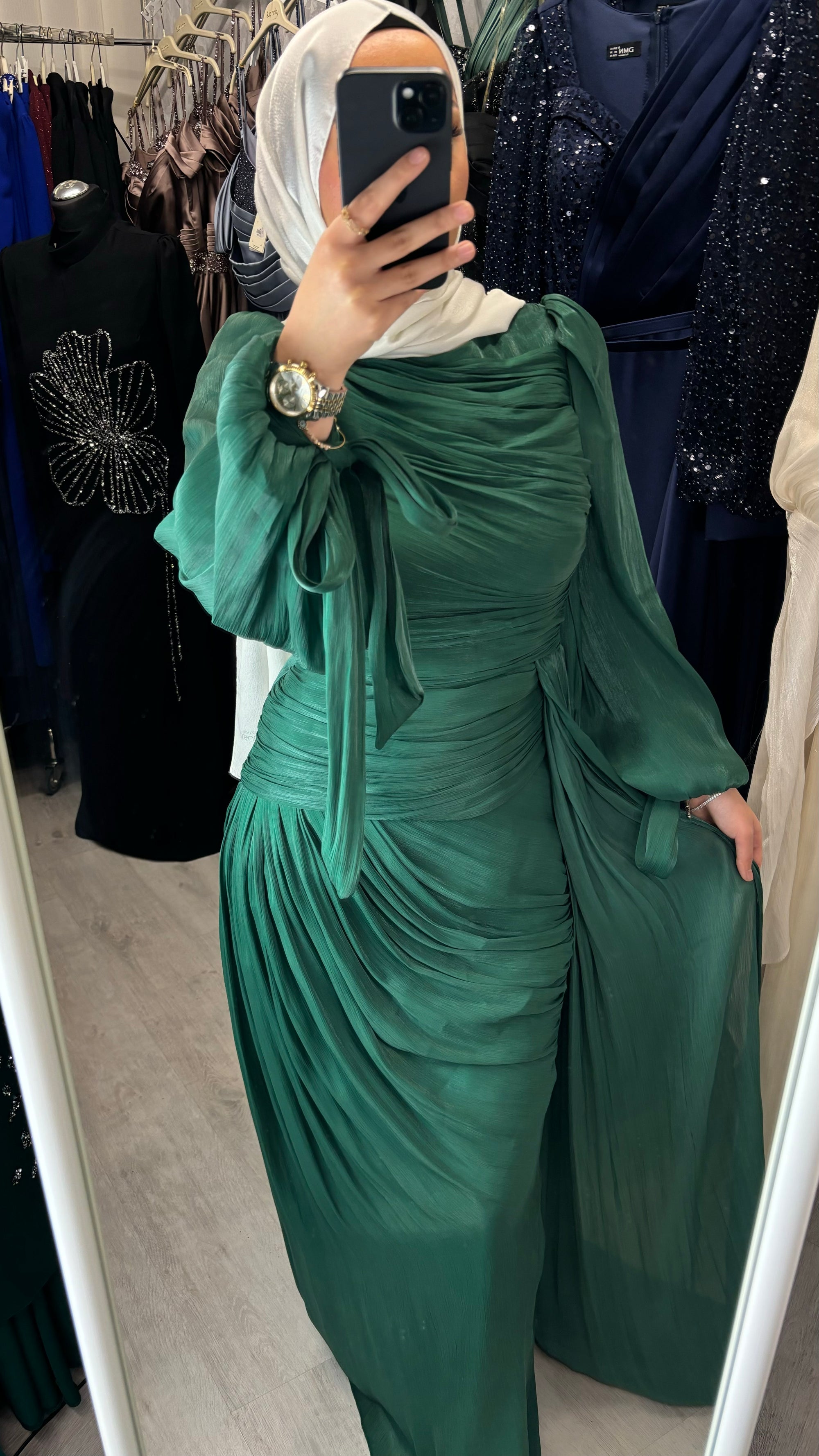 Ella evening dress in emerald green