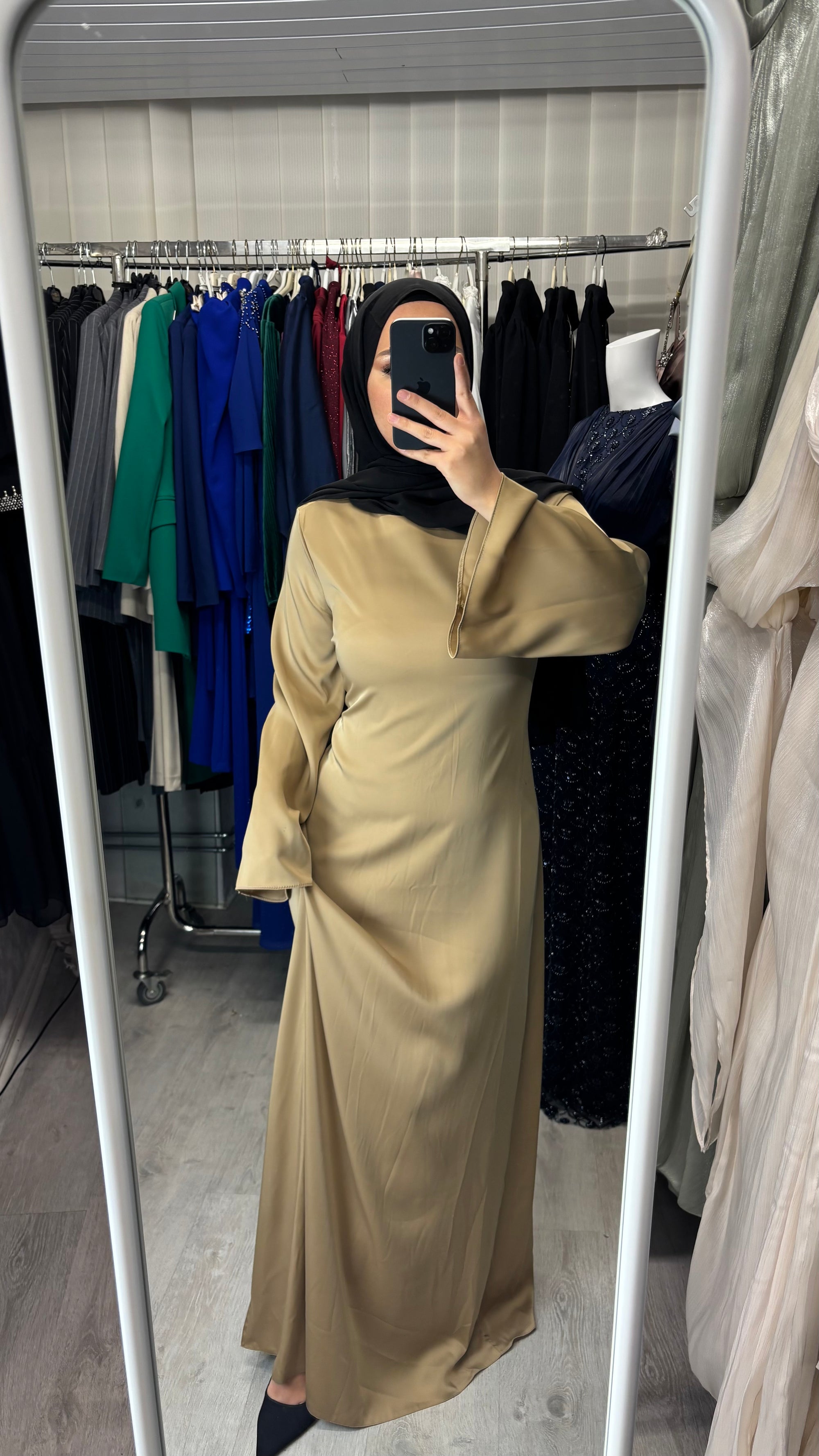 Armine satin dress in camel