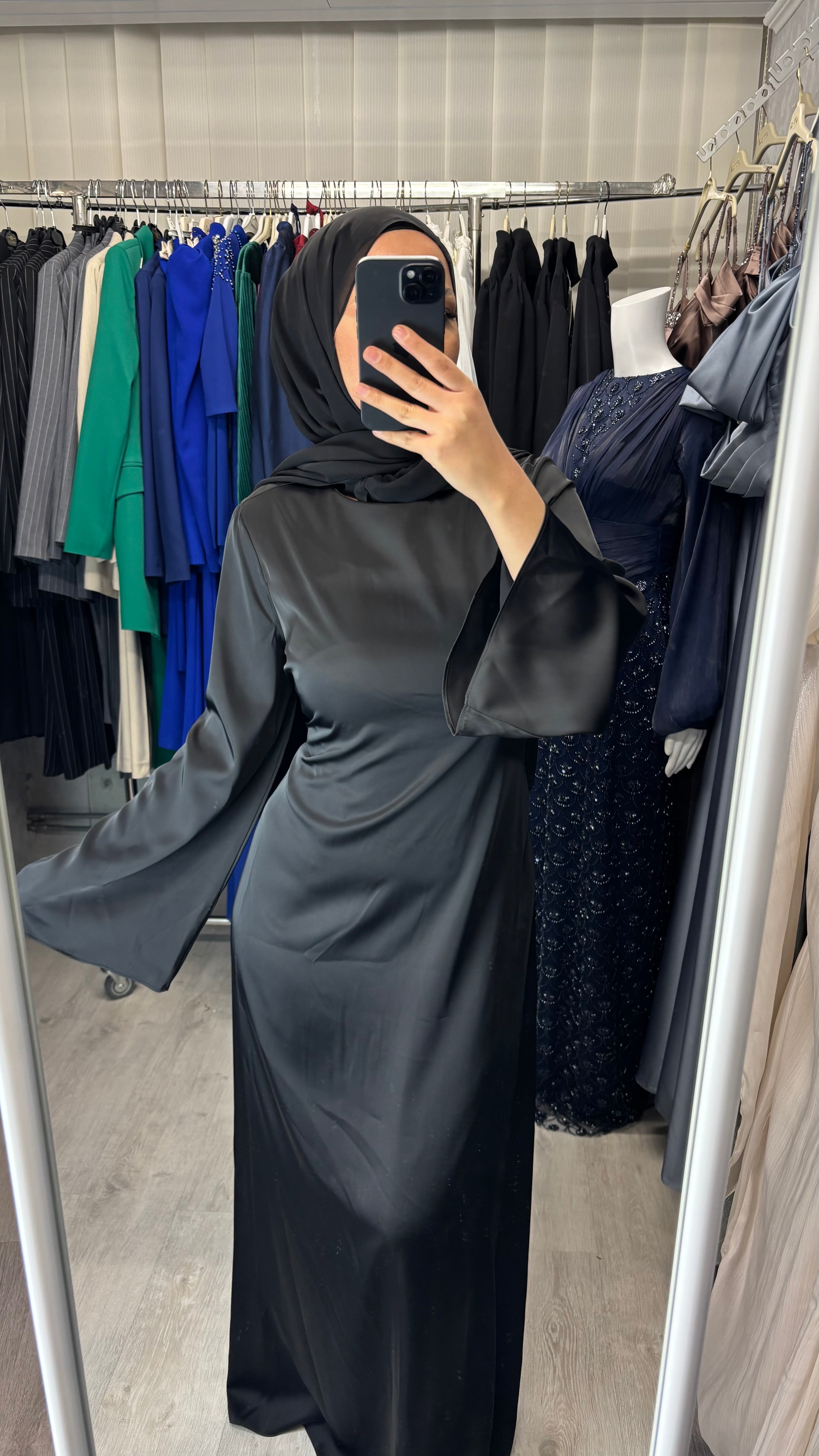 Armine satin dress in black