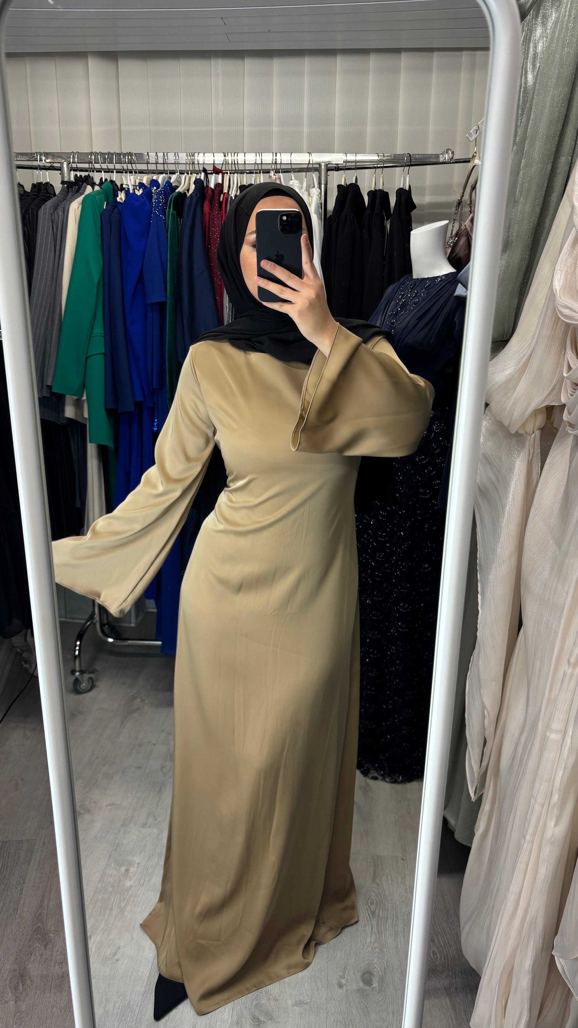 Armine satin dress in camel