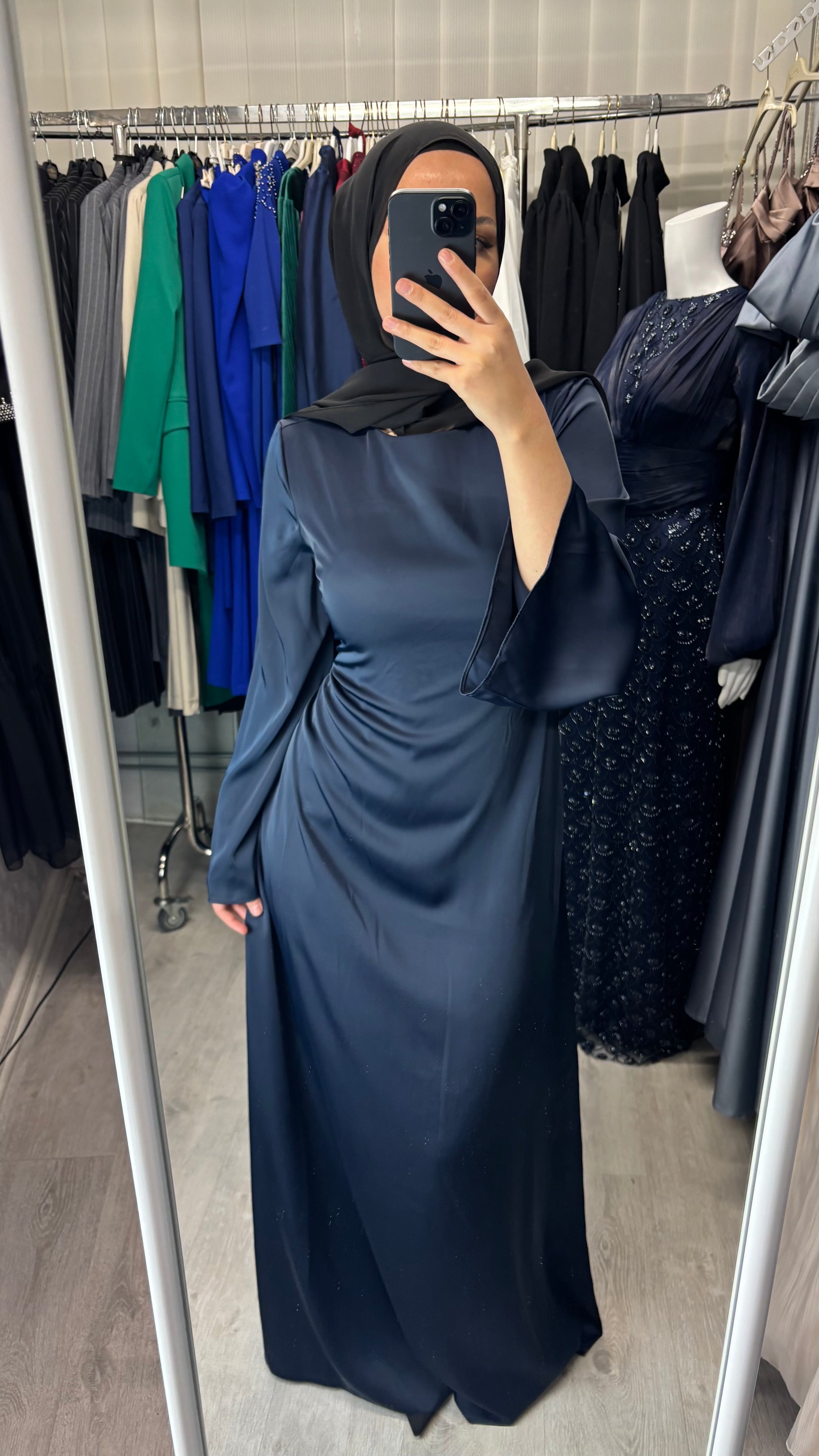 Armine satin dress in navy blue