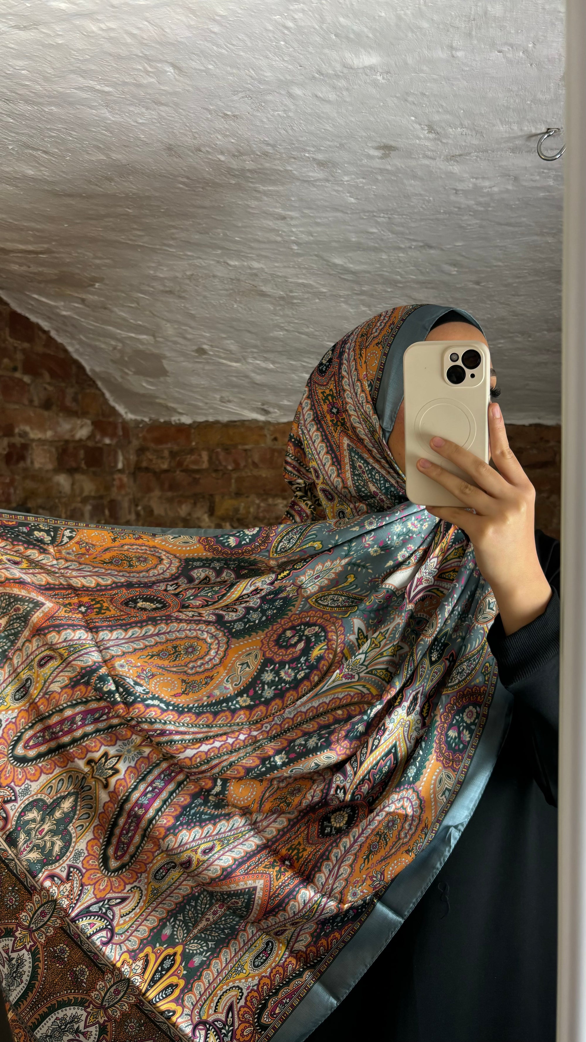 Silk Voile Hijab Grey-Orange