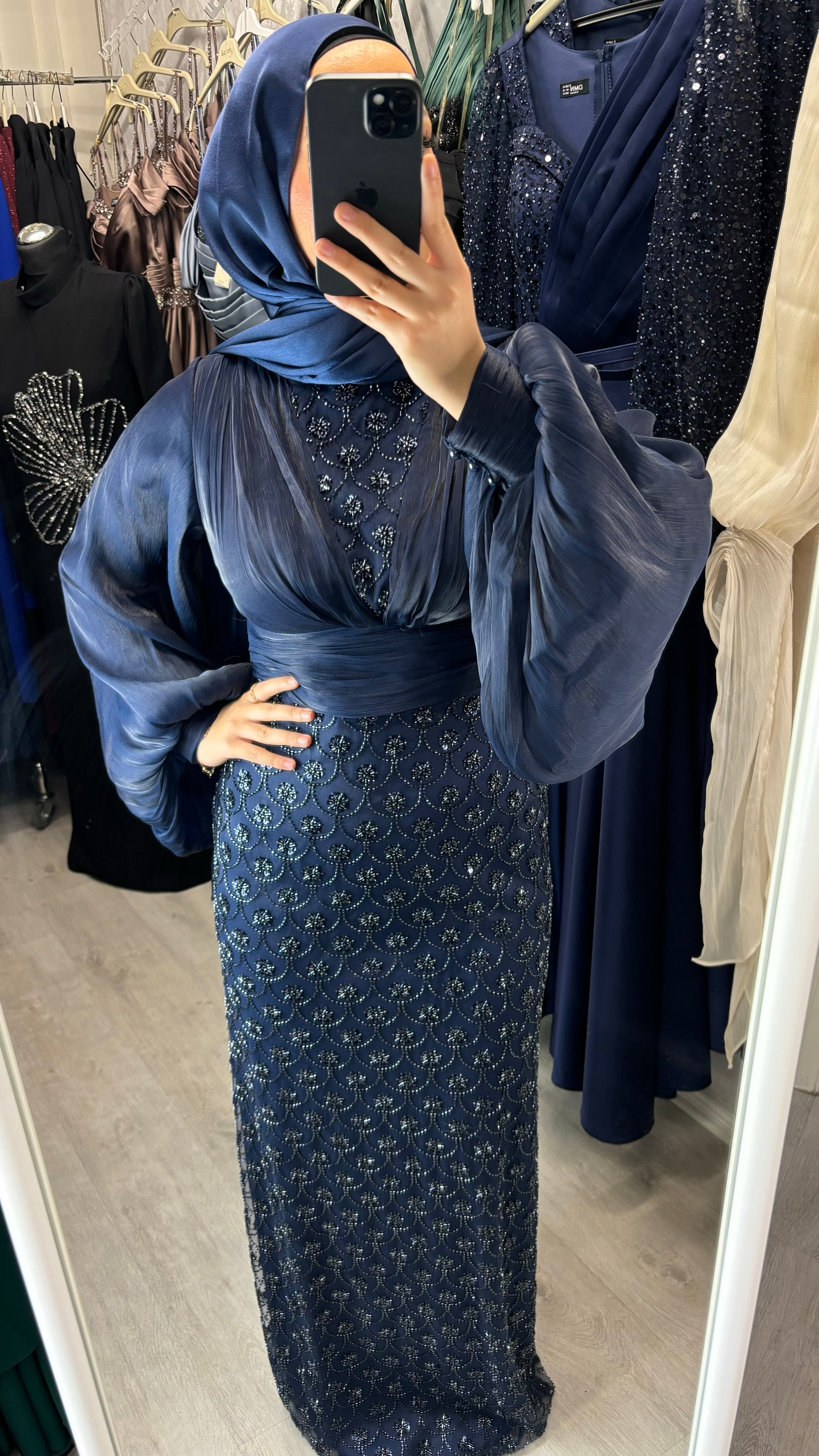 Elay evening dress in navy blue