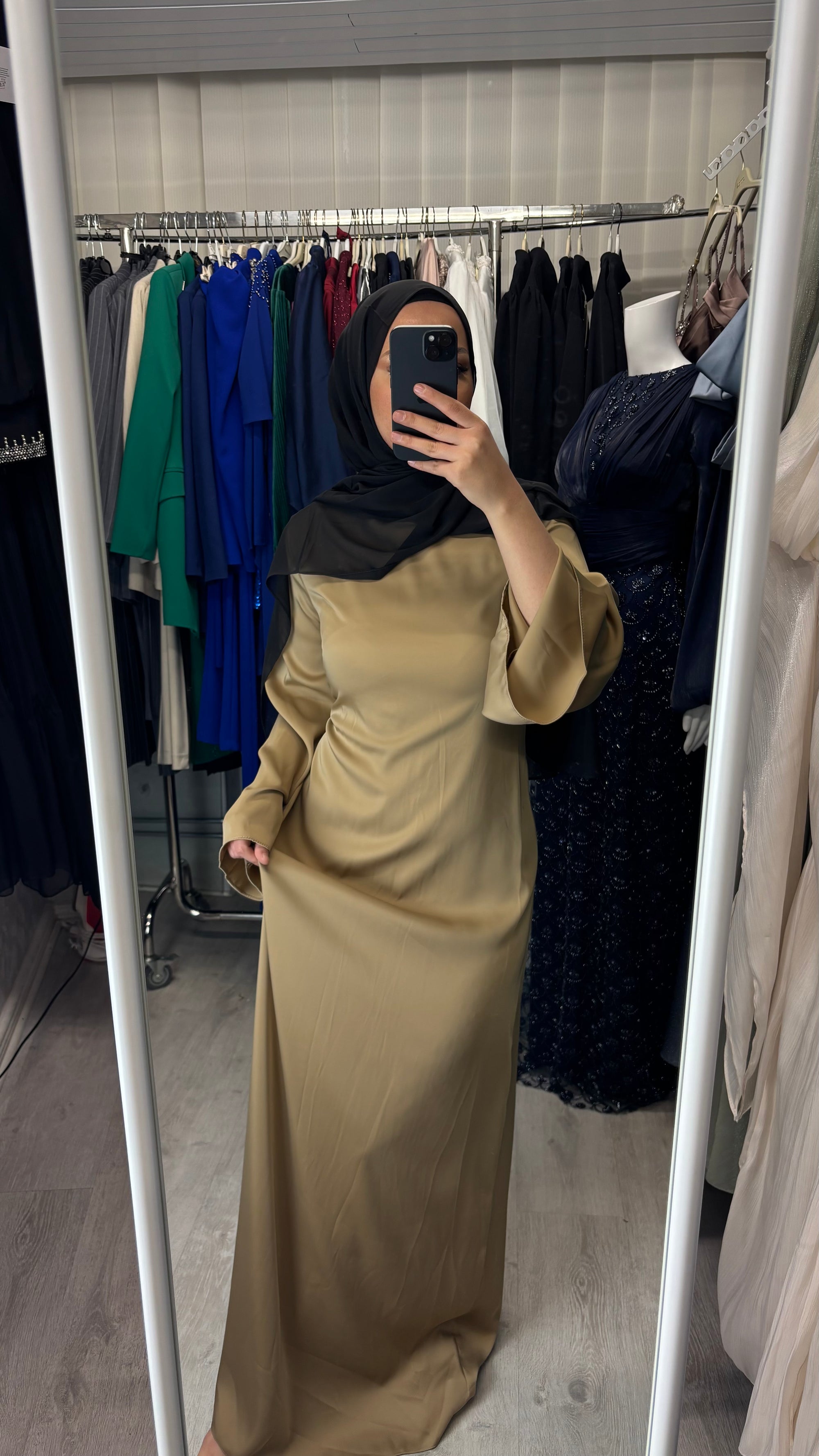 Armine satin dress in camel
