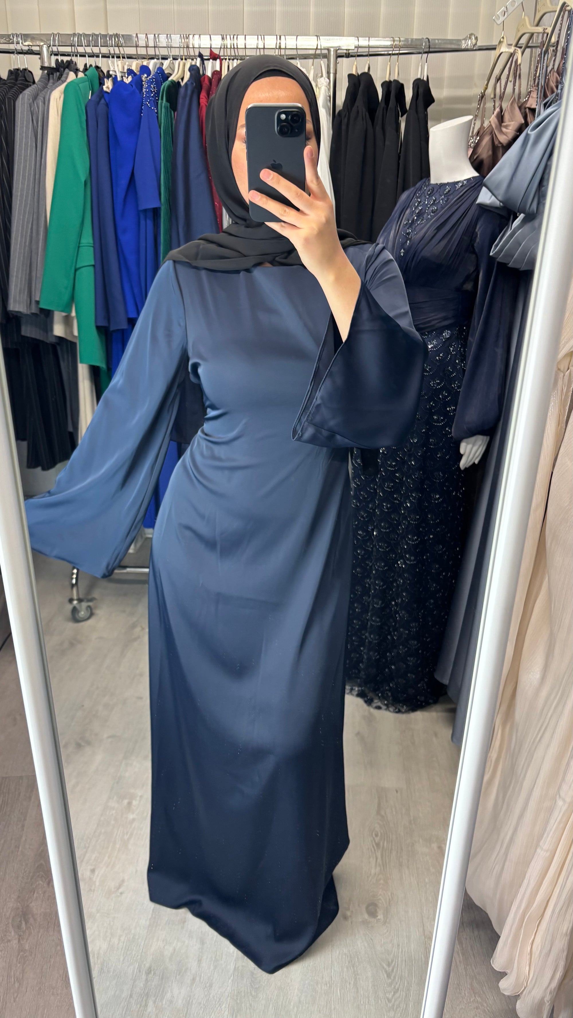 Armine satin dress in navy blue