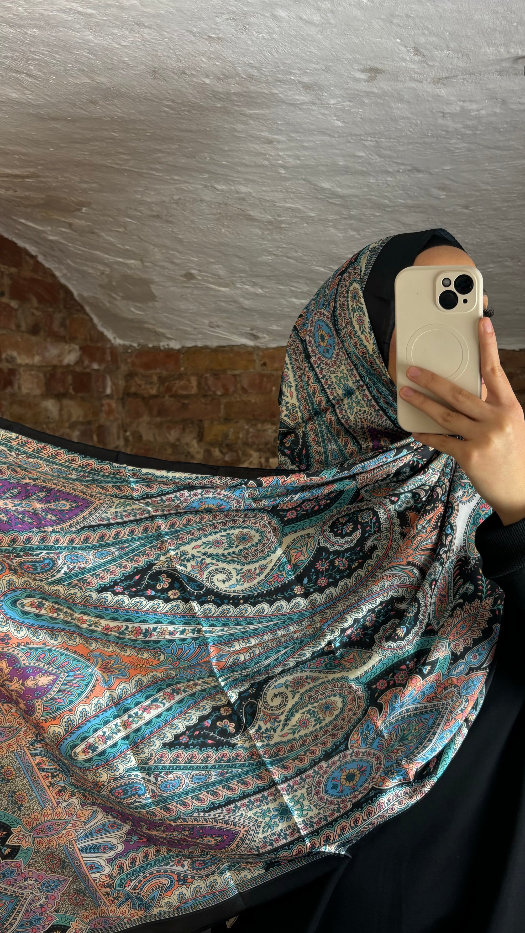 Silk Voile Hijab Black-Turquoise