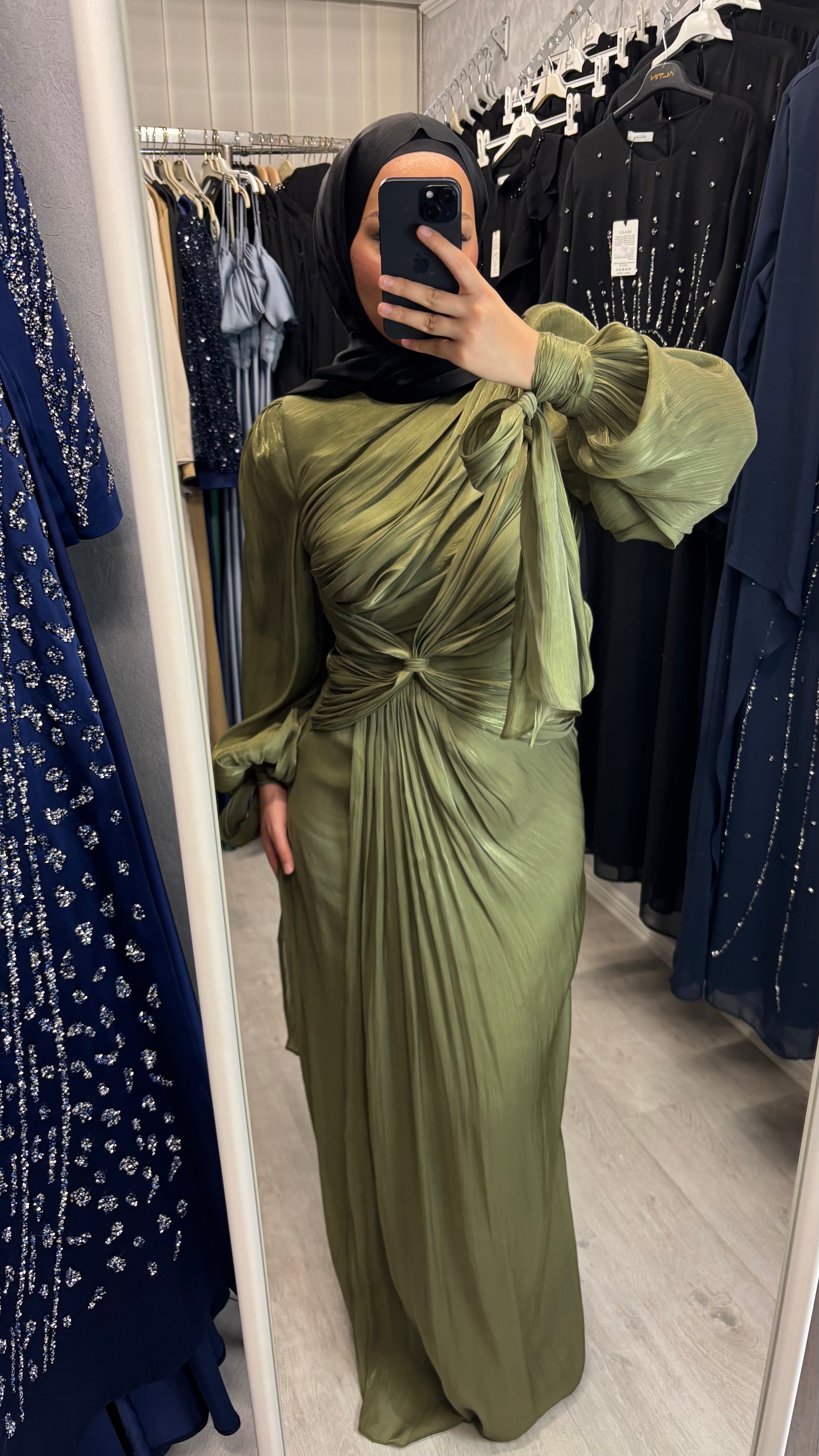 Alya evening dress in khaki