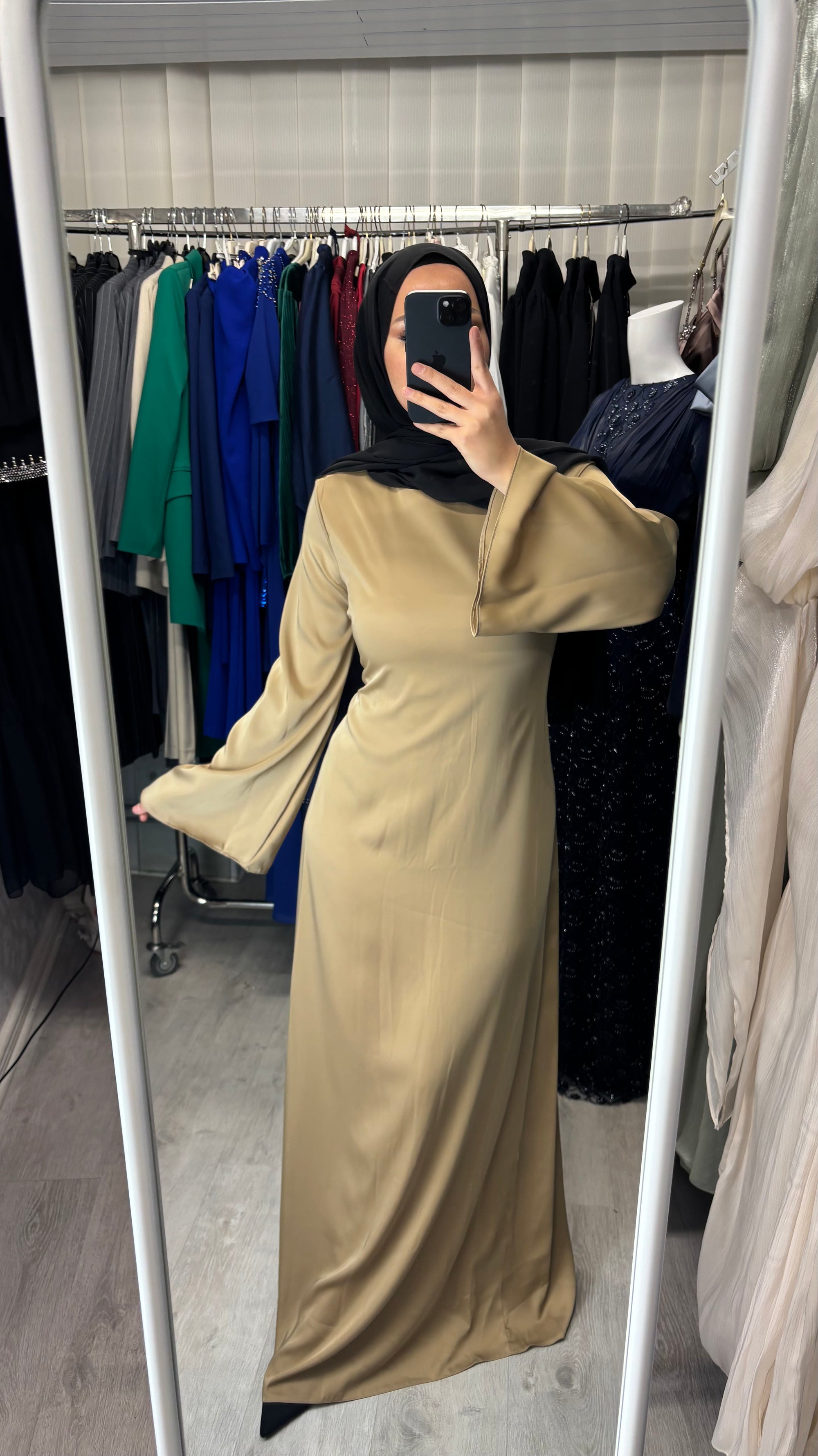 Armine satin dress in camel