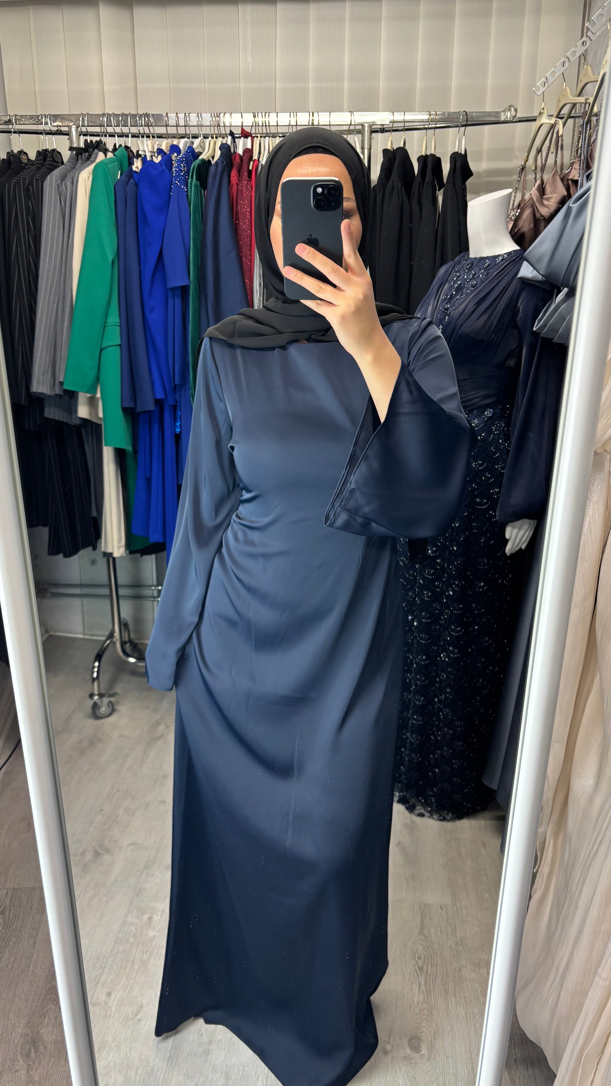 Armine satin dress in navy blue