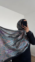 Seidenvoile Hijab in schwarz-türkis