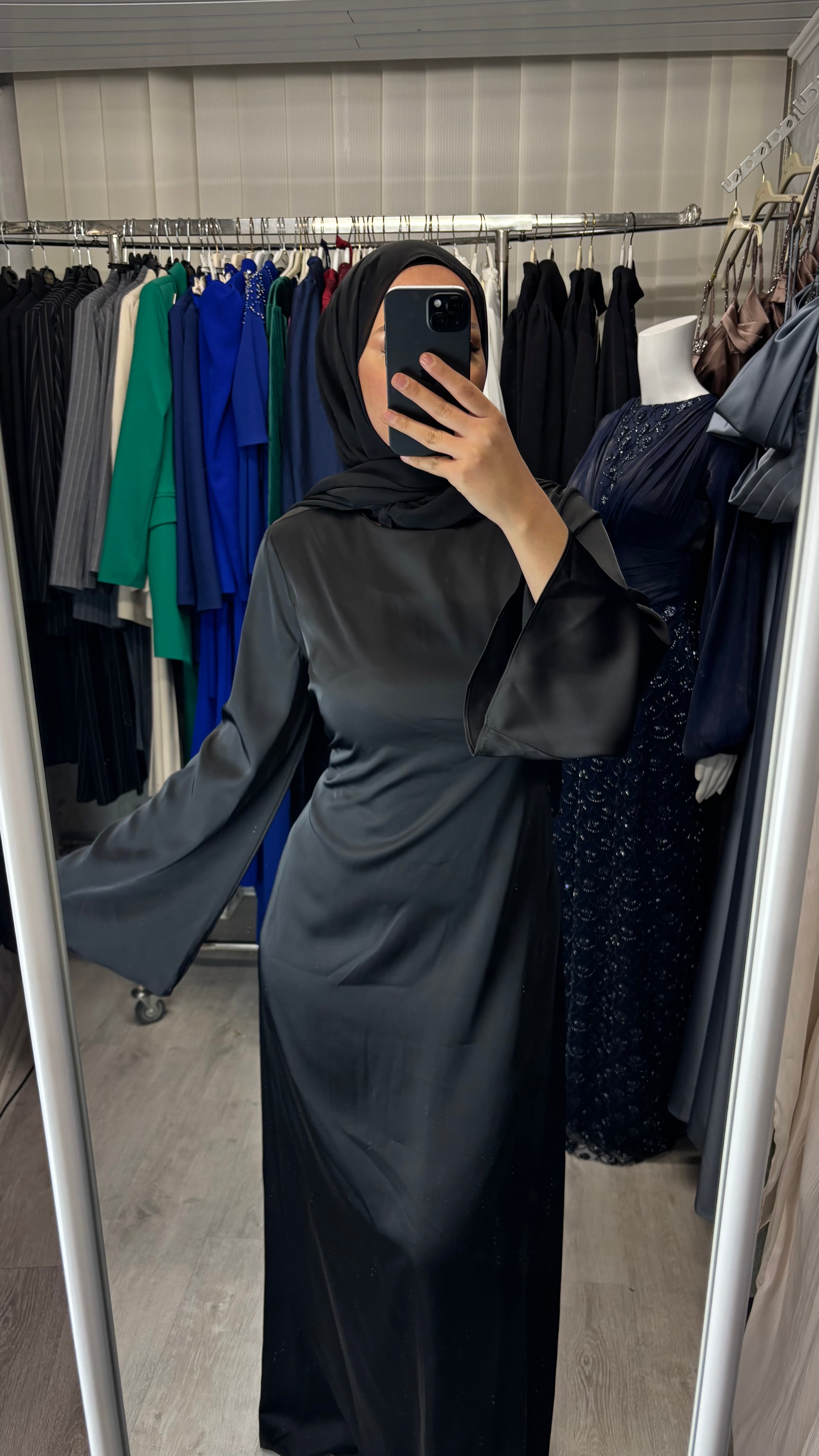 Armine satin dress in black