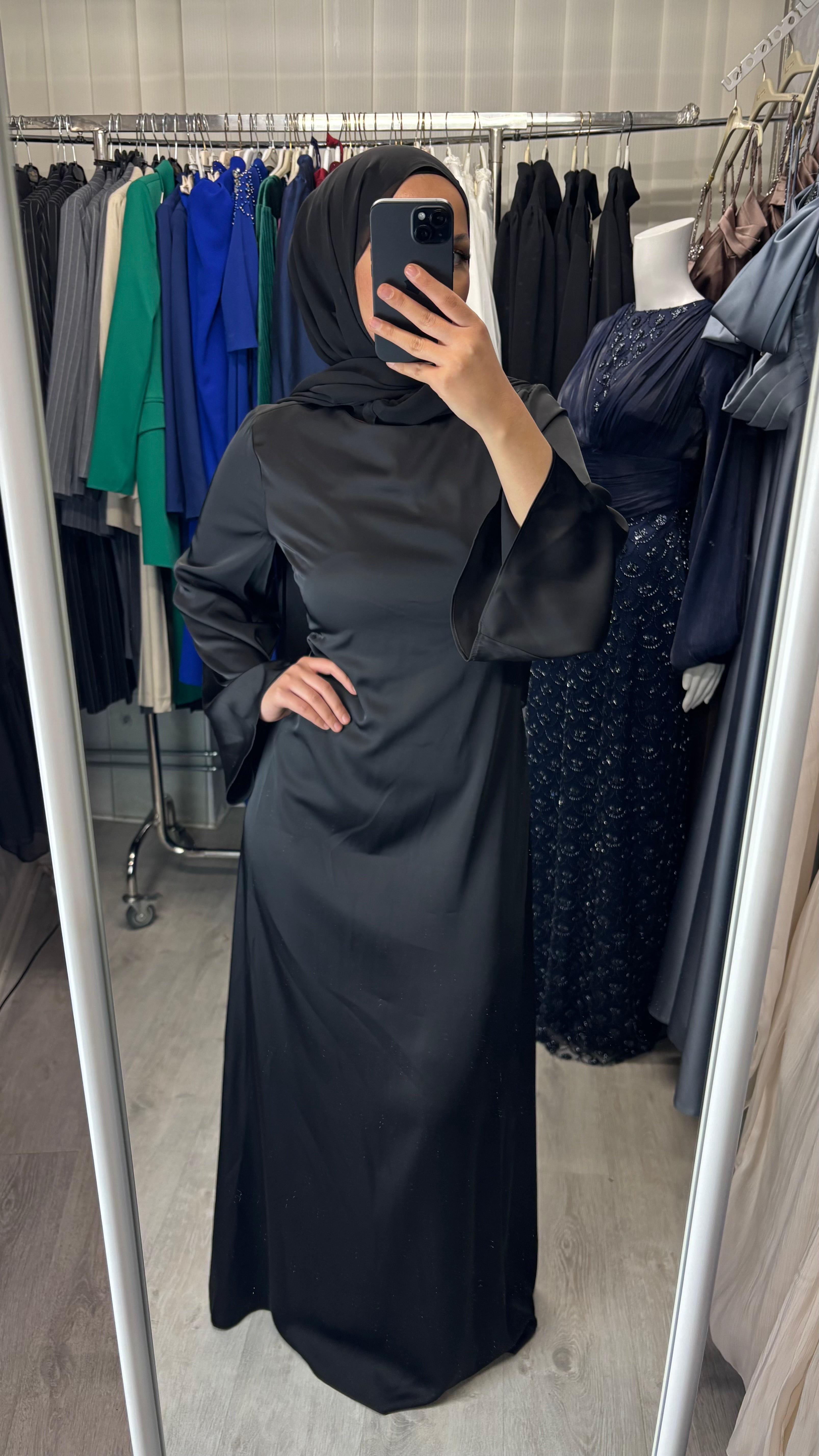 Armine satin dress in black