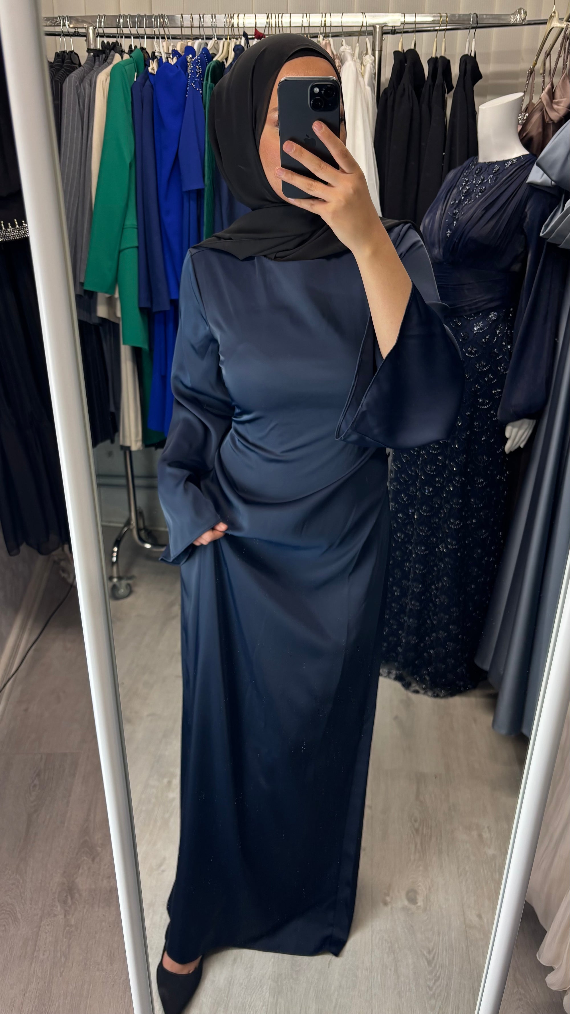 Armine satin dress in navy blue