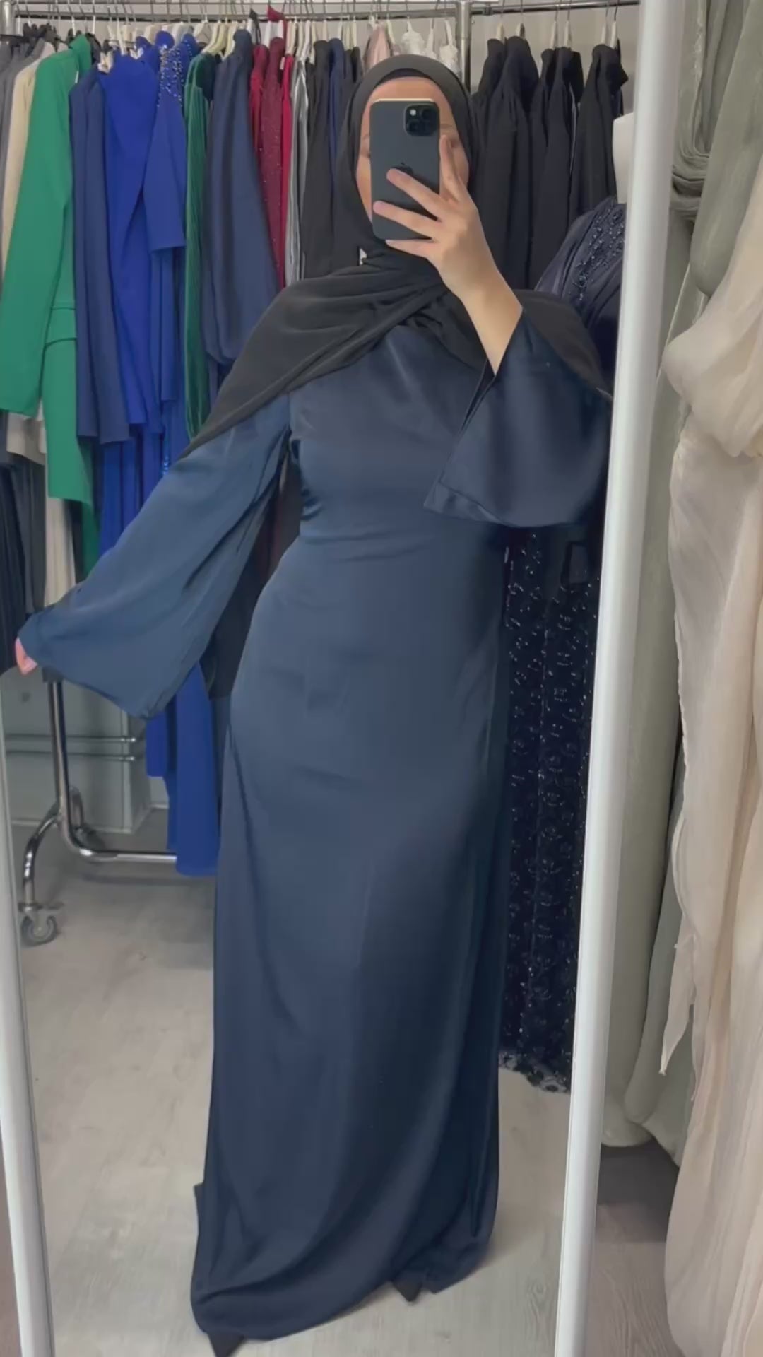 Armine satin dress in navy blue