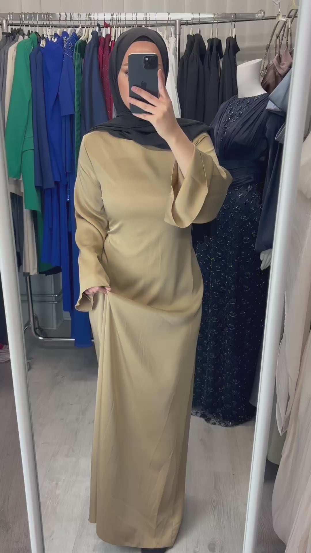 Armine satin dress in camel