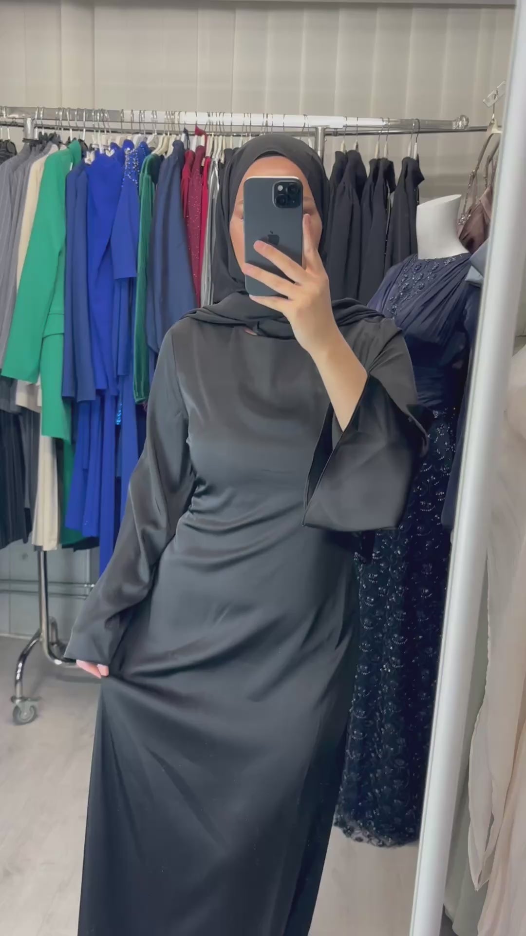 Armine satin dress in black